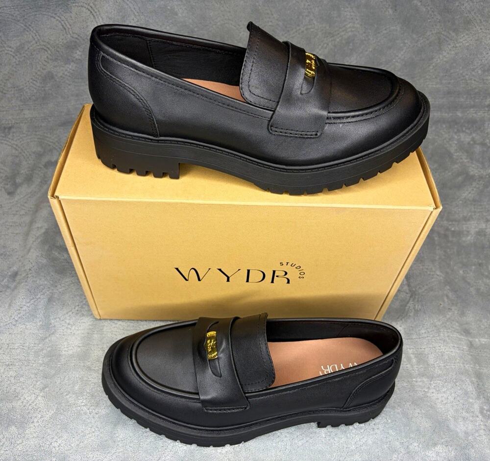 WYDR Studios Leather Penny Loafers Black Women's US 9W EU 40W